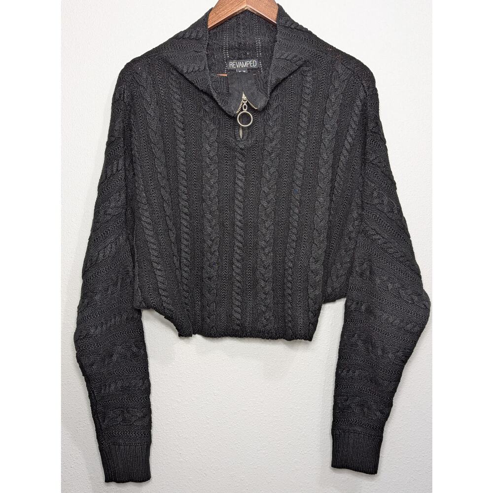 Revamped Cropped Cable Knit Sweater (Some Fuzzies) Black Size XS